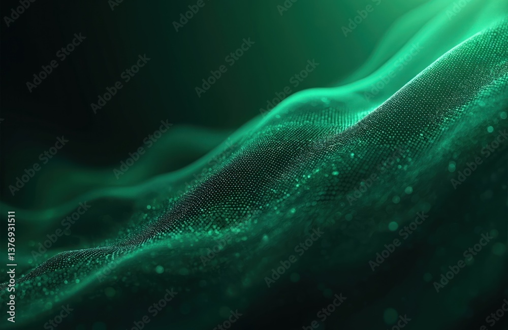 Aufkleber Abstract dark green digital background with flowing lines. Futuristic modern design with dotted wave patterns, high-tech. Dynamic flow, data streams, network, cyberspace.