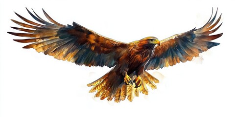 Obraz premium Majestic Eagle Flying Illustration Watercolor Art White Background