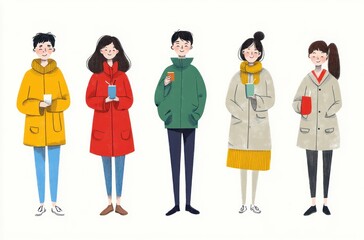 Diverse Poses of Men and Women in Casual Clothing