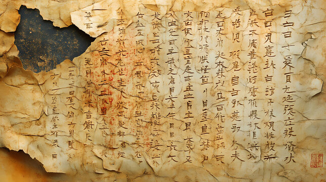 Ancient chinese oracle bones, early divination writings. Oracles Inscription. Illustration