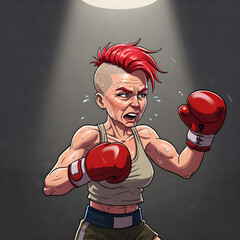 Cartoon female boxer with boxing gloves