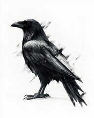 Fototapeta premium minimalistic digital raven illustration cubism monochromatic black white geometric patterns