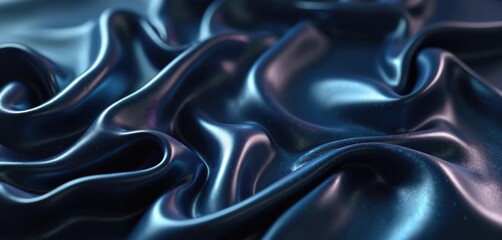 Obraz premium Abstract 3D render of dark silk with iridescent holographic foil. Black silk, blue and purple colors. Satin flowing texture. Concept luxury, elegance, glamour, design, fashion.