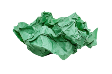 Crumpled green paper ball isolated on transparent background