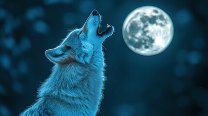 Lone wolf howling at the moonlit forest