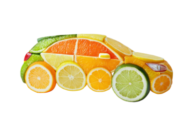 Citrus fruit car concept isolated on transparent background