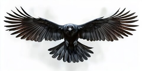 Obraz premium Elegant Raven in Flight Hyper-Realistic Illustration Dark Moody Palette