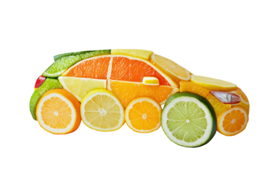 Citrus fruit car concept isolated on transparent background
