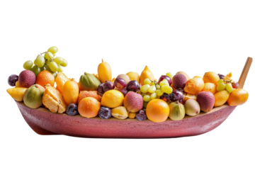 Colorful fruit boat basket isolated on transparent background