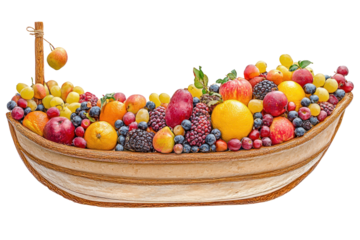 Colorful fruit boat basket isolated on transparent background