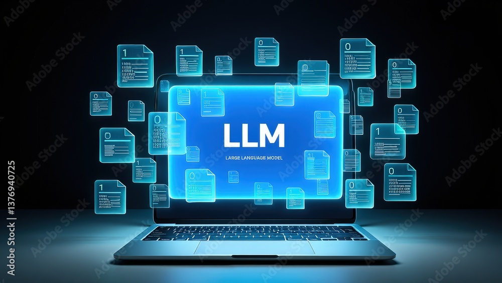 Fototapete llm, ai large language model concept, big data, data transfer, generative ai, natural language gener