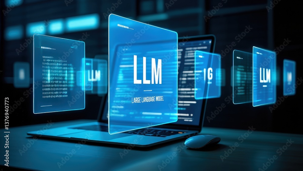 Fototapete llm, ai large language model concept, big data, data transfer, generative ai, natural language gener