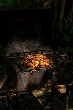Raw meat on grill