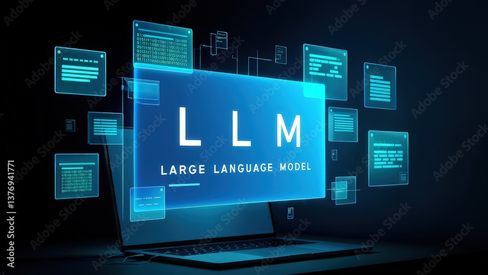 Fototapete llm, ai large language model concept, big data, data transfer, generative ai, natural language gener