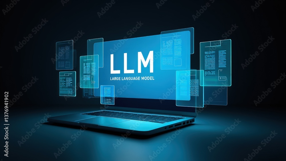 Fototapete llm, ai large language model concept, big data, data transfer, generative ai, natural language gener