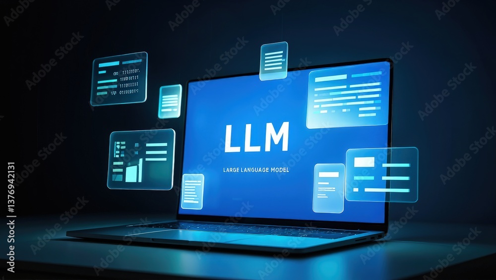 Fototapete llm, ai large language model concept, big data, data transfer, generative ai, natural language gener