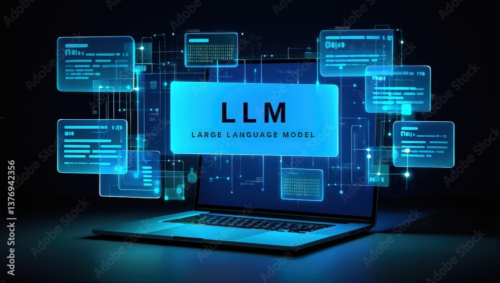 Fototapete llm, ai large language model concept, big data, data transfer, generative ai, natural language gener
