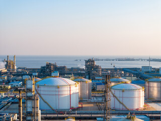Aerial View of Coastal Refinery and Industrial Facilities