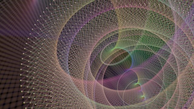 Abstract colored threads with spheres in space.