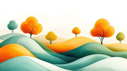 Autumnal Hills: A Dreamlike Landscape of Rolling Hills and Colorful Trees