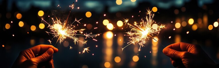 New Year Celebration with Sparkling Sparklers in Festive Night Setting