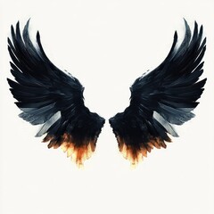 Fototapeta premium Monochrome Abstract Digital Art of Black Angel Wings with Ethereal Glow and Minimalistic Background