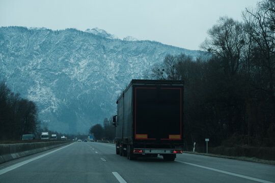Big truck on Autobahn in Austria. 