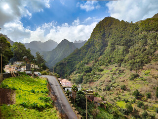 Scenic view of a small mountain village. Outdoor nature landscape. Madeira, Portugal