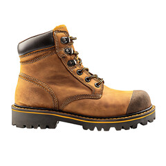 Classic Tan Work Boots with Reinforced Toe Caps Isolated on Transparent Background