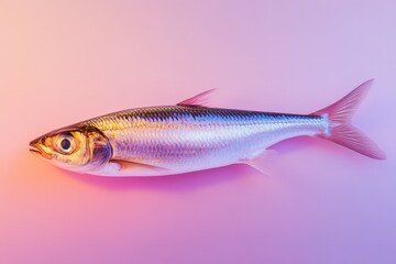 Obraz premium A single shiny fish is displayed on a vibrant gradient background