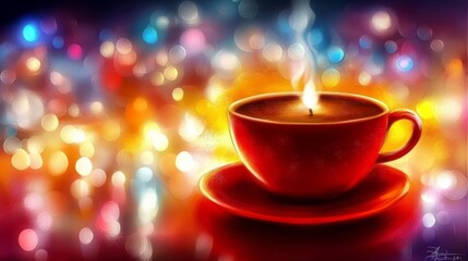 Fototapeta premium Warm Red Coffee Cup with Candle Light