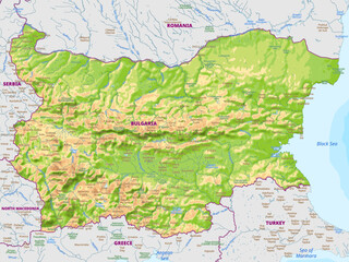 Detailed physical vector map of Bulgaria