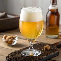 glass of beer on wooden table