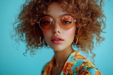 Fototapeta premium Curly haired beauty in stylish glasses
