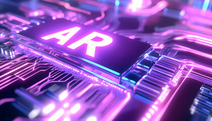 Glowing AR chip on a circuit board AI generative