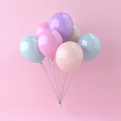 Colorful balloons floating against a soft pink background create a whimsical atmosphere perfect for celebrations, parties, or special occasions, adding a touch of joy and lightness to any festive even