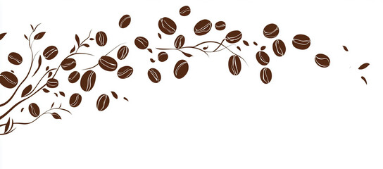 Obraz premium Coffee beans scattered among delicate branches create an artistic display, symbolizing the journey from farm to cup, celebrating the rich culture of coffee