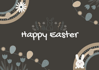 Greeting card Happy Easter aesthetic design template background with eggs. vector illustration easter celebration and tradition. Banner, poster, flyer.