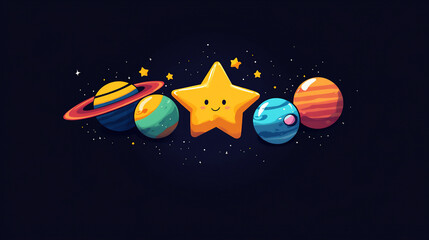 Naklejka premium a star playing hide-and-seek with a group of planets. 