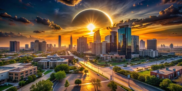 Frisco Texas Solar Eclipse Double Exposure: Cityscape Meets Celestial Event