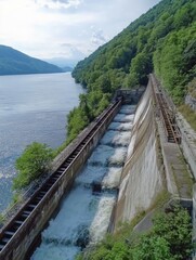 Fototapeta premium River Dam Water Release for Mountain Landscape.