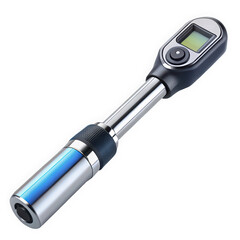 A sleek, modern digital torque wrench with a shiny chrome finish and an easy-to-read display, designed for precise measurement and enhanced accuracy in mechanical work.