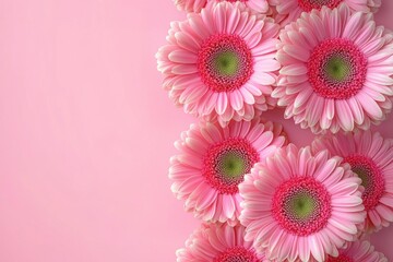 Vibrant Pink Gerbera Daisies on Pastel Pink Background for Springtime Decoration
