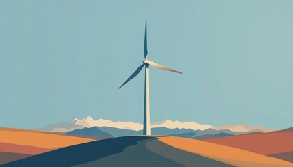 Wind Turbine on Hilltop Scenic Mountain View Clean Energy Landscape