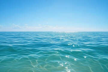 Ocean Horizon A Serene Seascape Under Blue Sky With Smooth Waves and Natural Lighting