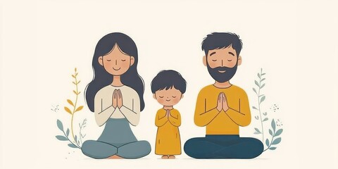 Fototapeta premium Family Praying Together, Christian Family Prayer Illustration for Religious Church Publications