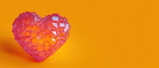 Heart shaped design with pink beads on vibrant orange background creative minimalistic banner for hobbies and crafts