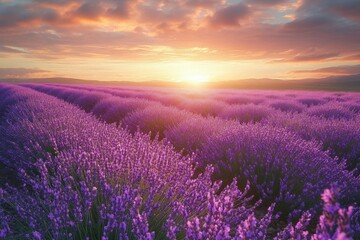 Obraz premium Lavender Fields at Sunset with Vibrant Colors in Provence