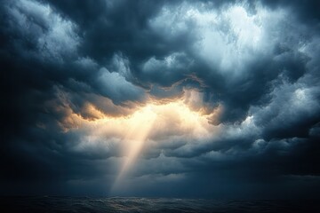 Fototapeta premium Dramatic Stormy Sky with Sunlight Breaking Through Clouds