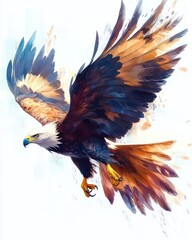 Fototapeta premium Eagle in Flight Watercolor Painting with Vibrant Colors on White Background